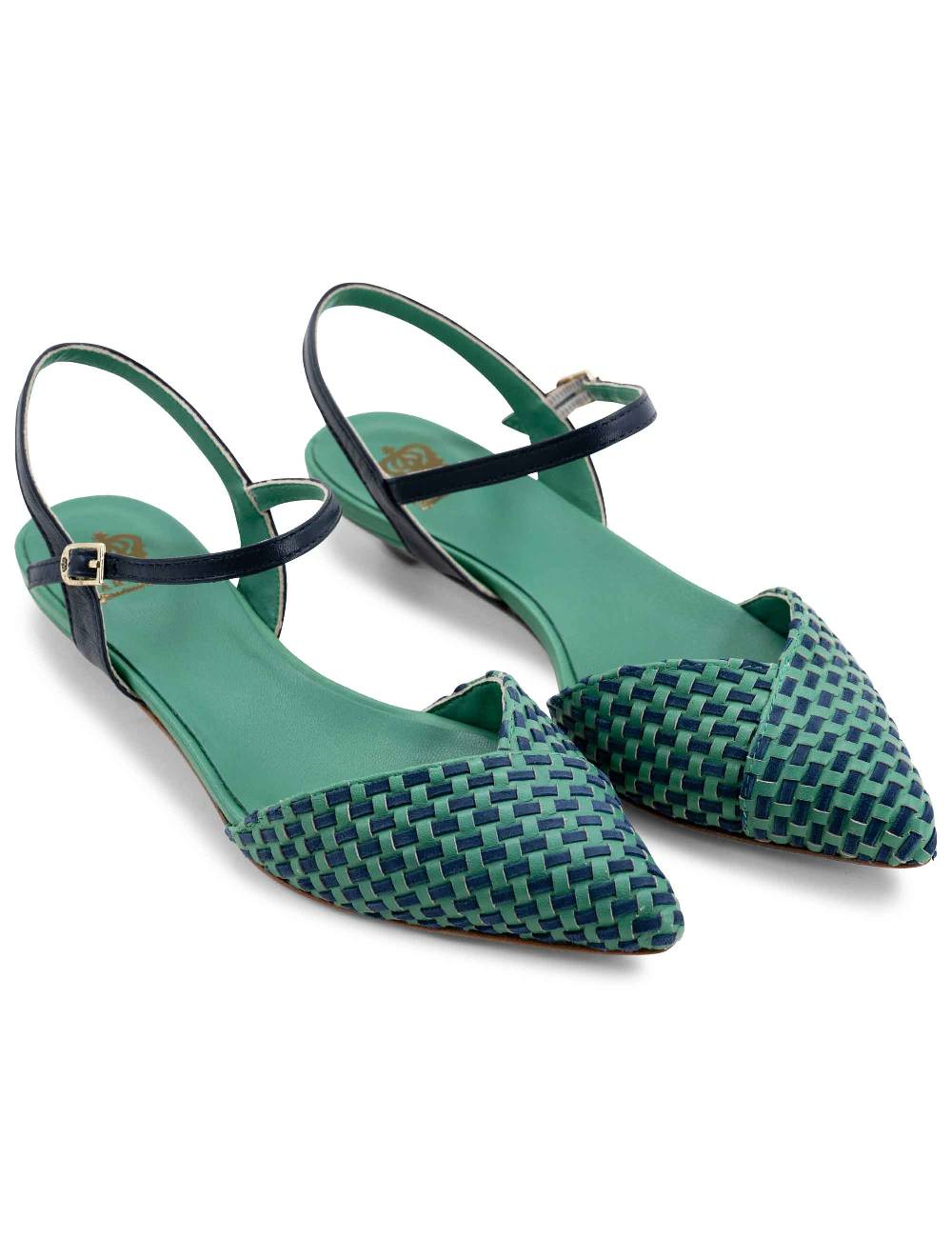 L'ARIANNA Ballerine BL1488/rt da donna in pelle verde e camoscio abisso con cinturino alla caviglia L'Arianna Consegna Veloce