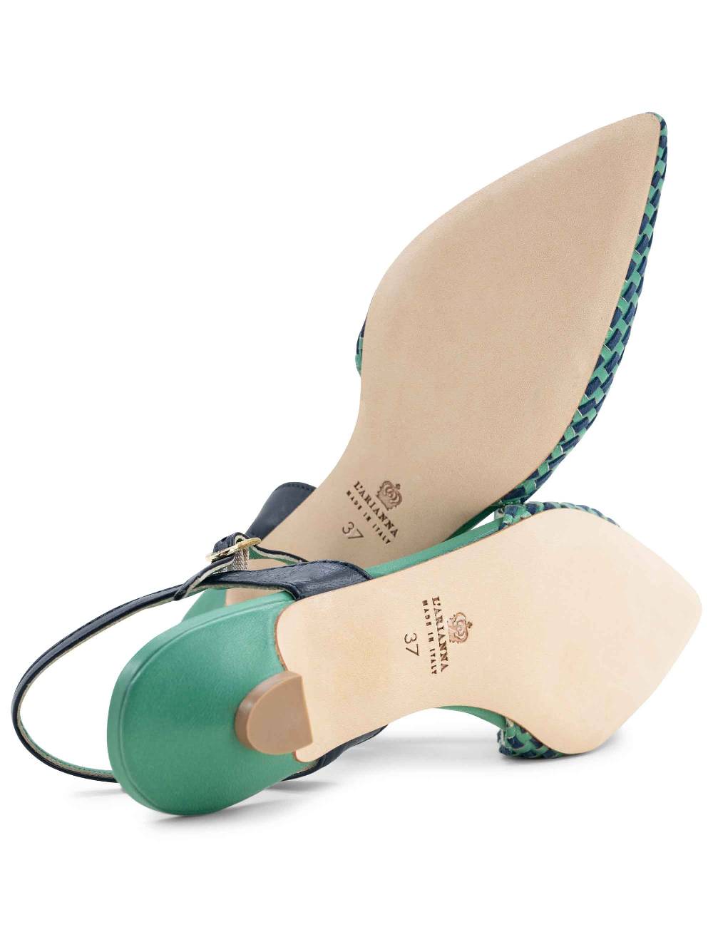 L'ARIANNA Ballerine BL1488/rt da donna in pelle verde e camoscio abisso con cinturino alla caviglia L'Arianna Consegna Veloce