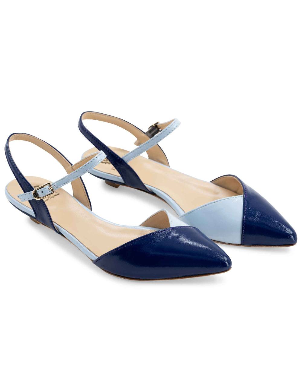 L'ARIANNA Ballerine BL1413/rt da donna in pelle blu punta chiusa con cinturino alla caviglia L'Arianna Fino Al -60%