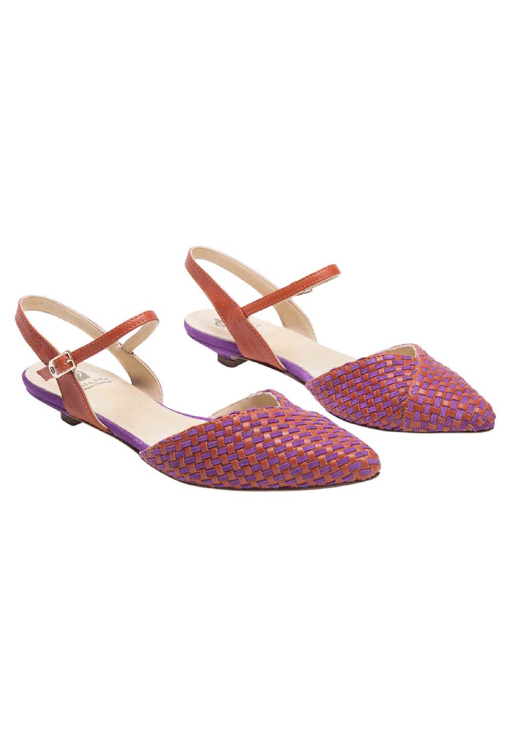L'ARIANNA Ballerine BL1488/rt da donna in camoscio mattone e viola con cinturino alla caviglia Affare Del Giorno