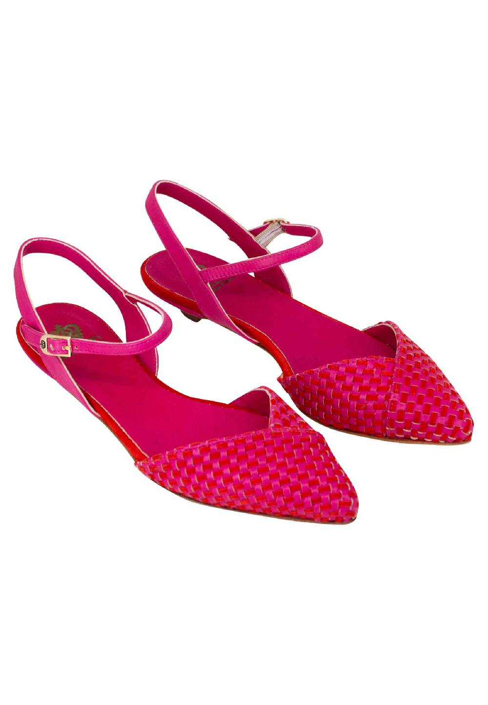 L'ARIANNA Ballerine BL1488/rt da donna in camoscio fucsia e rosso con cinturino alla caviglia Sottocosto