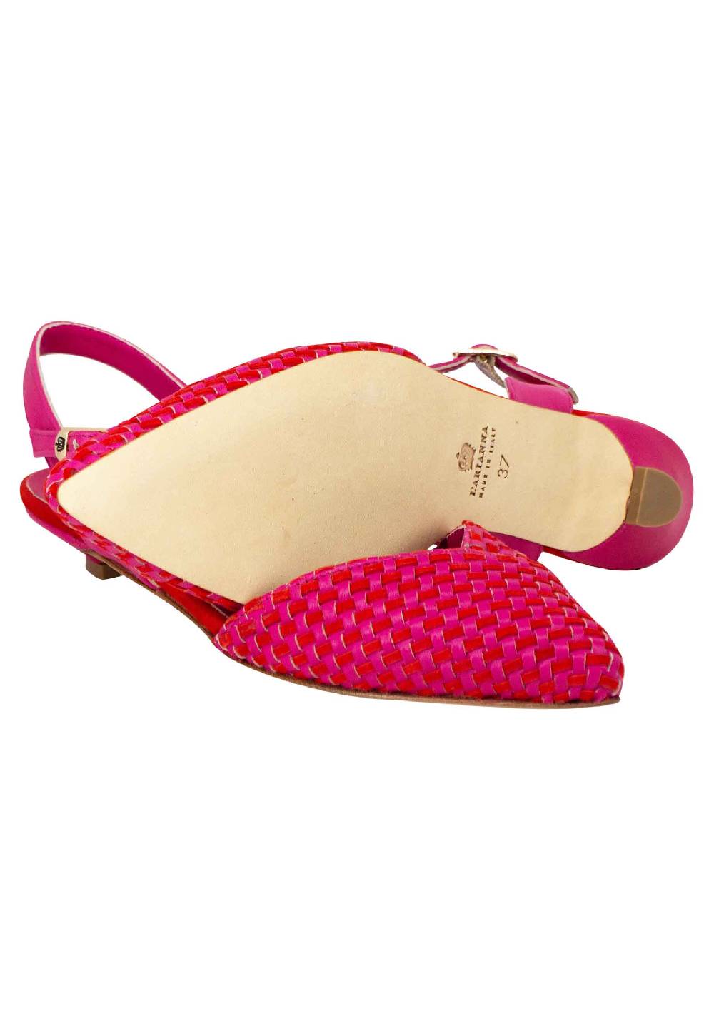 L'ARIANNA Ballerine BL1488/rt da donna in camoscio fucsia e rosso con cinturino alla caviglia Sottocosto