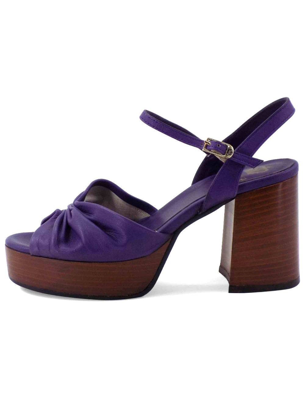 L'ARIANNA Sandali DS1648 da donna in pelle viola con tacco e plateau in cuoio L'Arianna Economico