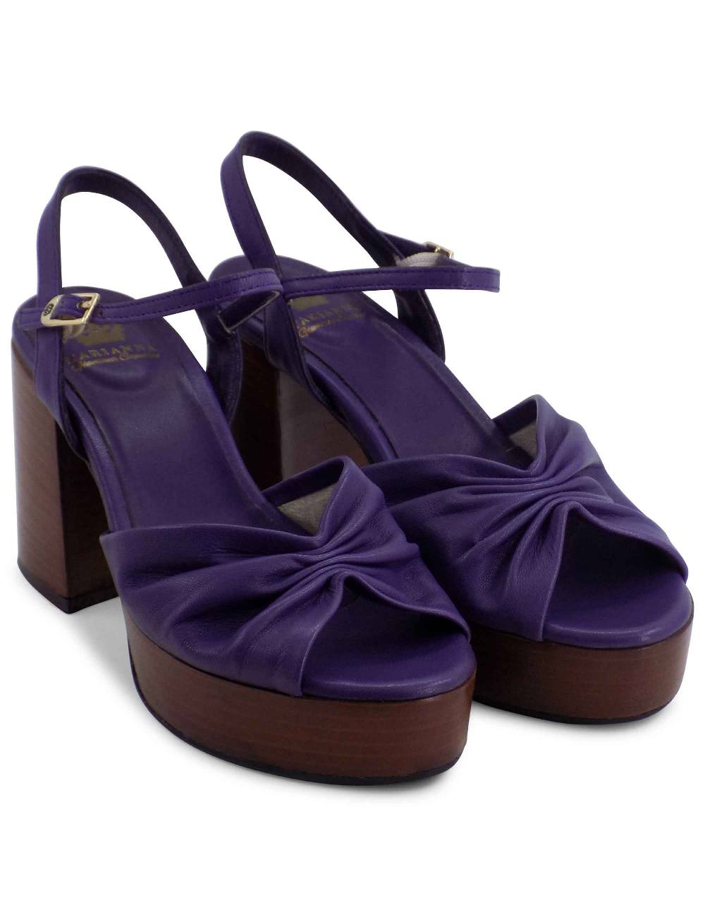 L'ARIANNA Sandali DS1648 da donna in pelle viola con tacco e plateau in cuoio L'Arianna Economico