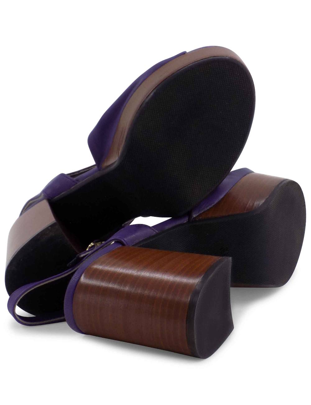 L'ARIANNA Sandali DS1648 da donna in pelle viola con tacco e plateau in cuoio L'Arianna Economico