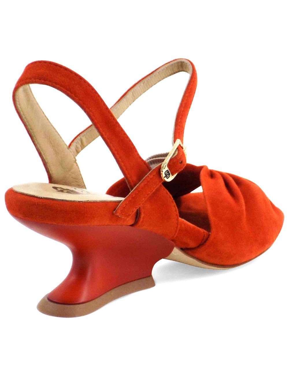 L'ARIANNA Sandali ds1736/z in camoscio arancione con tacco a zeppa In Vendita