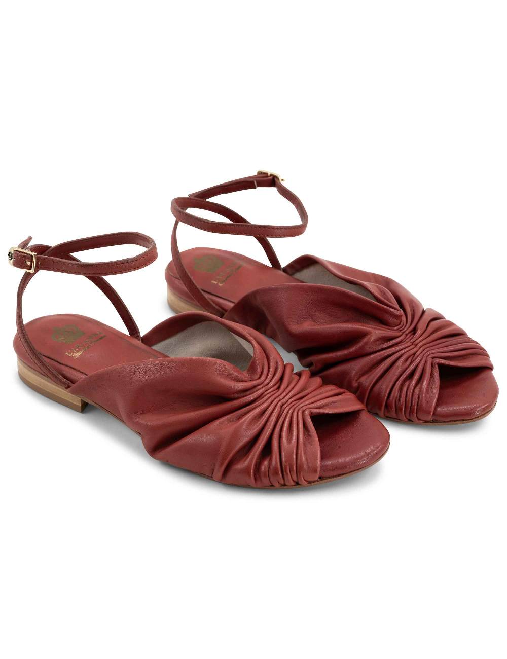 L'ARIANNA sandalo sp1512 da donna in pelle color mattone, plissè e laccio alla caviglia Vendita Economica