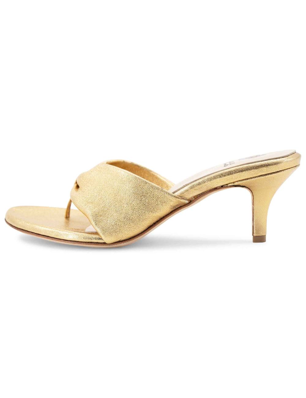 L'ARIANNA Sandali ds7048 donna in pelle lamin oro con tacco basso Offerta Giorno del Papà