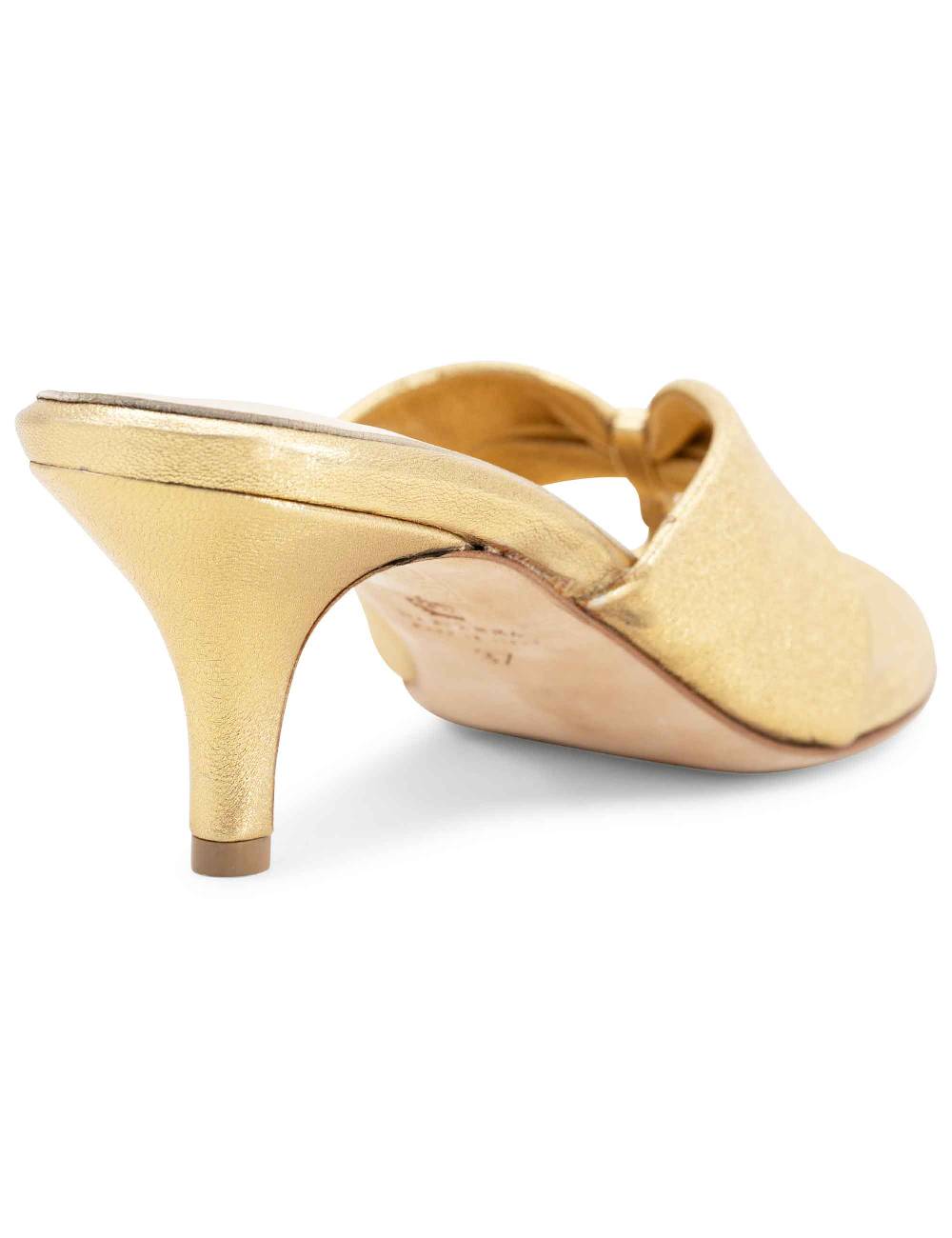 L'ARIANNA Sandali ds7048 donna in pelle lamin oro con tacco basso Offerta Giorno del Papà