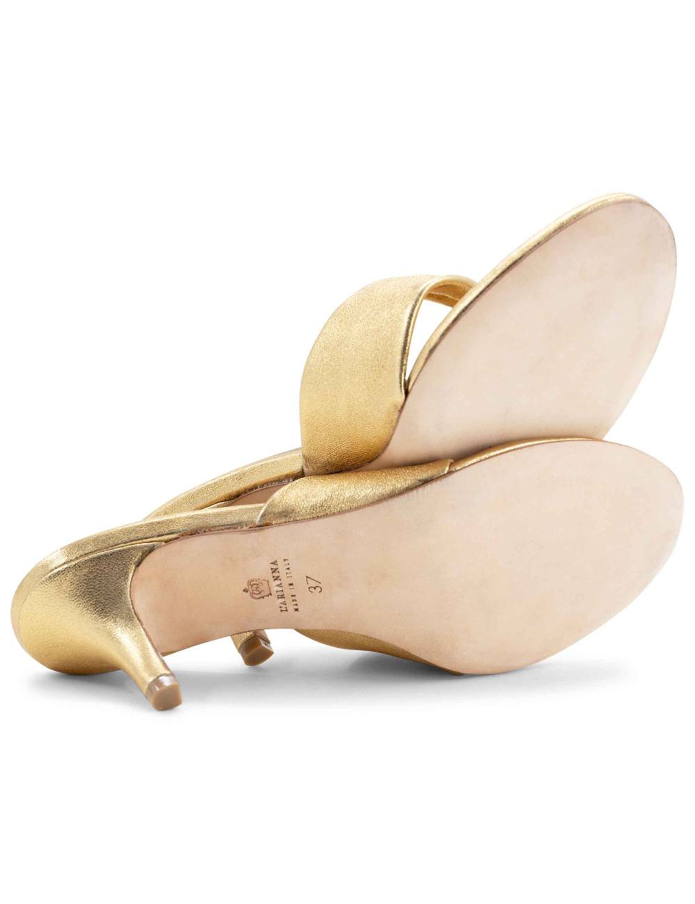 L'ARIANNA Sandali ds7048 donna in pelle lamin oro con tacco basso Offerta Giorno del Papà
