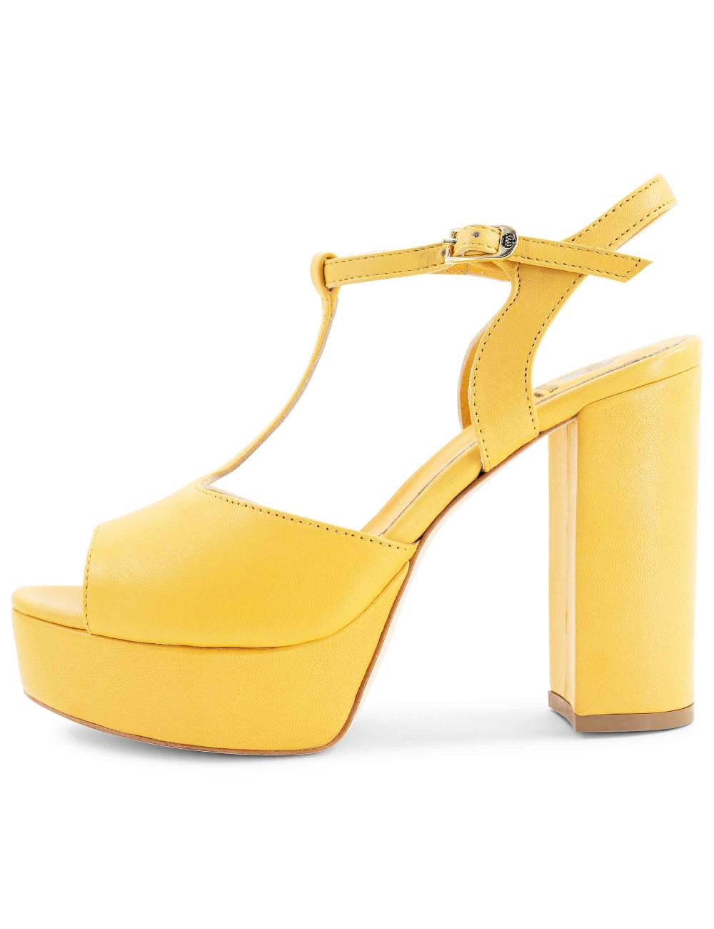 L'ARIANNA Sandali ds7010 donna in pelle color giallo con cinturino tacco alto e plateau Offerta Anniversario