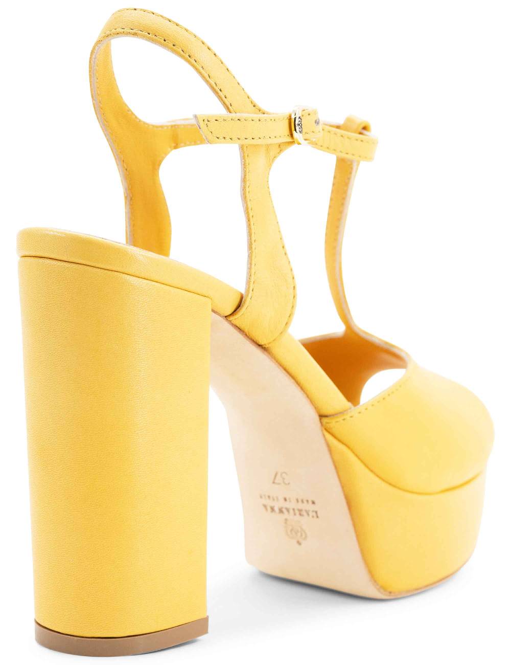 L'ARIANNA Sandali ds7010 donna in pelle color giallo con cinturino tacco alto e plateau Offerta Anniversario