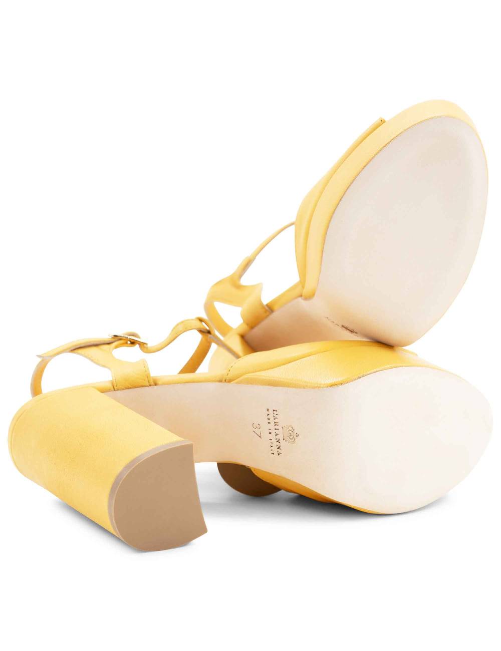 L'ARIANNA Sandali ds7010 donna in pelle color giallo con cinturino tacco alto e plateau Offerta Anniversario