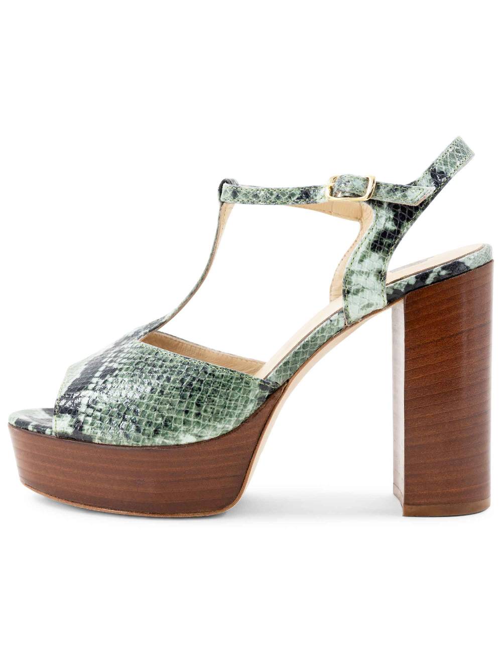 L'ARIANNA Sandali ds7010 donna in pelle stampata verde con cinturino tacco alto e plateau Nuova