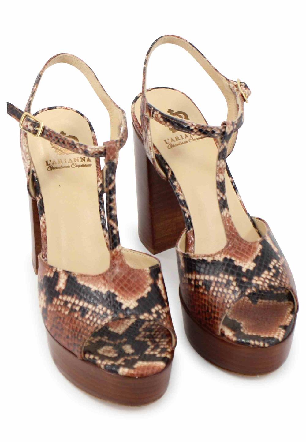 L'ARIANNA Sandali ds7010 donna in pelle stampata castagne con cinturino tacco alto e plateau Offerta migliore