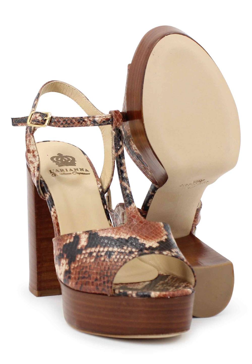 L'ARIANNA Sandali ds7010 donna in pelle stampata castagne con cinturino tacco alto e plateau Offerta migliore