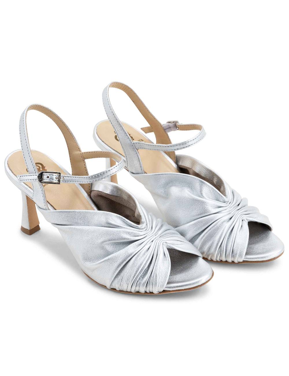 L'ARIANNA Sandali ds1535/rt donna in pelle argento con suola in cuoio Italy