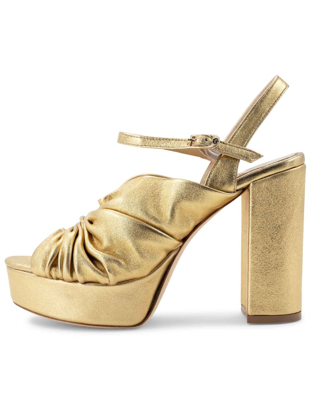 L'ARIANNA Sandali DS1609 donna in pelle laminata oro con tacco alto e plateau Nuovo
