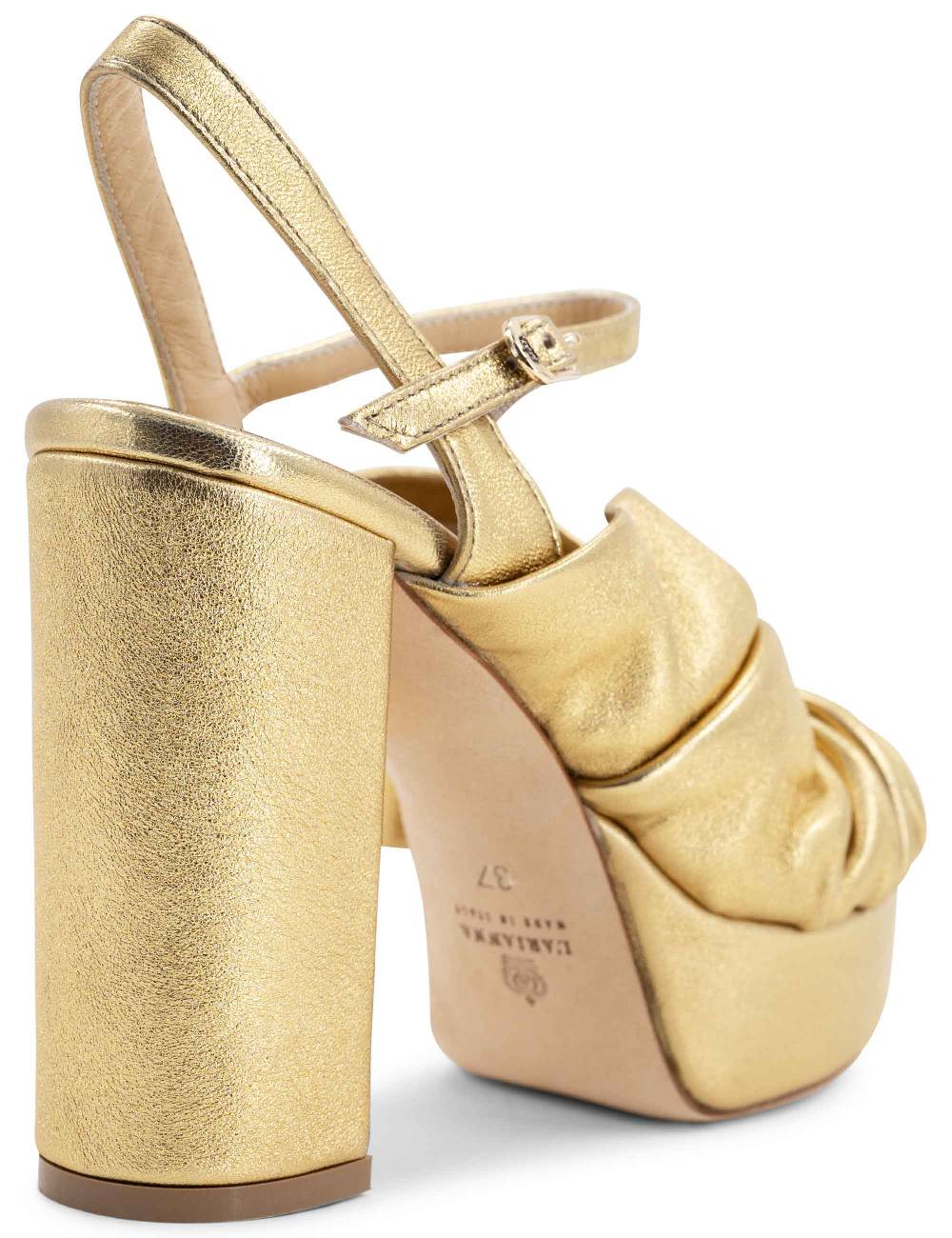 L'ARIANNA Sandali DS1609 donna in pelle laminata oro con tacco alto e plateau Nuovo
