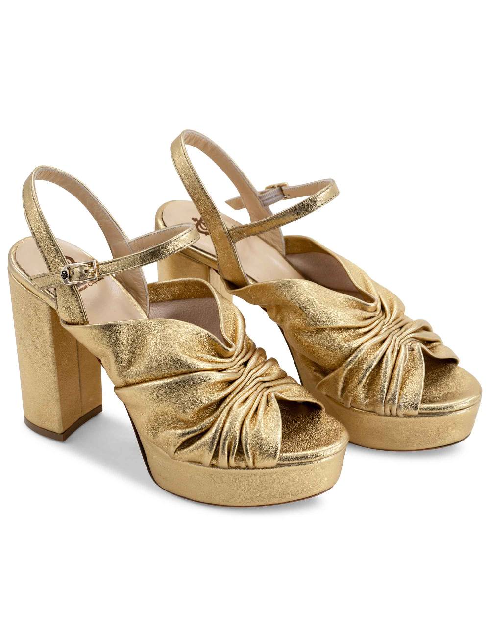 L'ARIANNA Sandali DS1609 donna in pelle laminata oro con tacco alto e plateau Nuovo