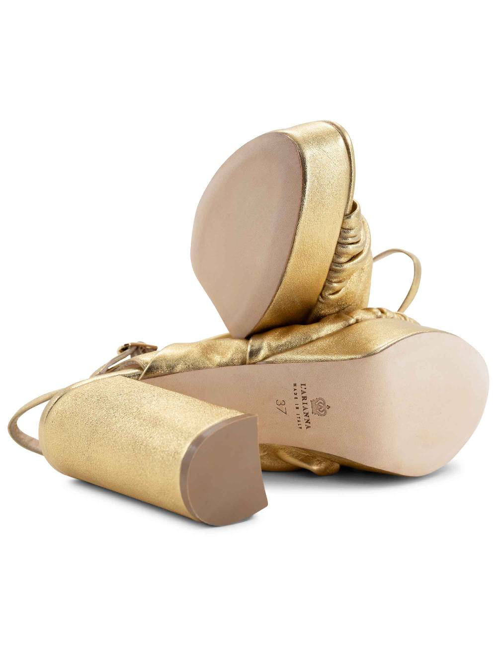 L'ARIANNA Sandali DS1609 donna in pelle laminata oro con tacco alto e plateau Nuovo