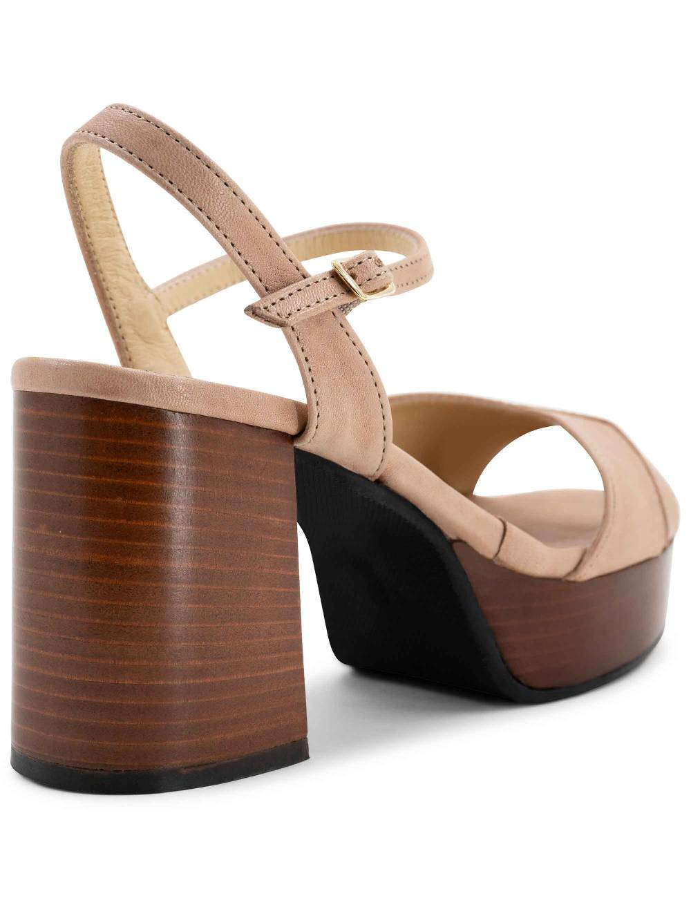 L'ARIANNA Sandali DS1639 donna in pelle nude con cinturino e tacco e plateau in cuoio Qualità