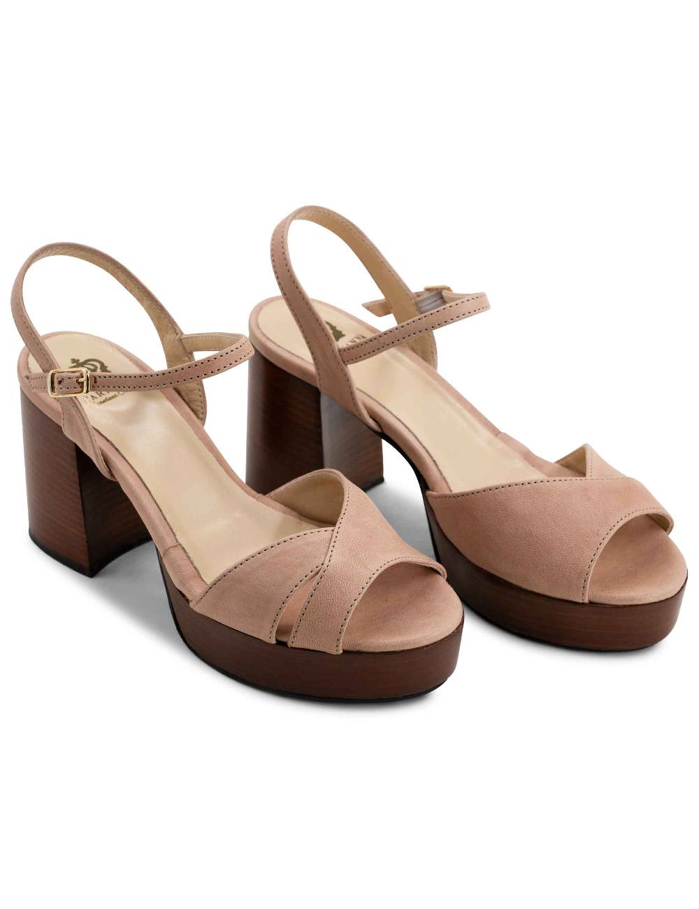 L'ARIANNA Sandali DS1639 donna in pelle nude con cinturino e tacco e plateau in cuoio Qualità