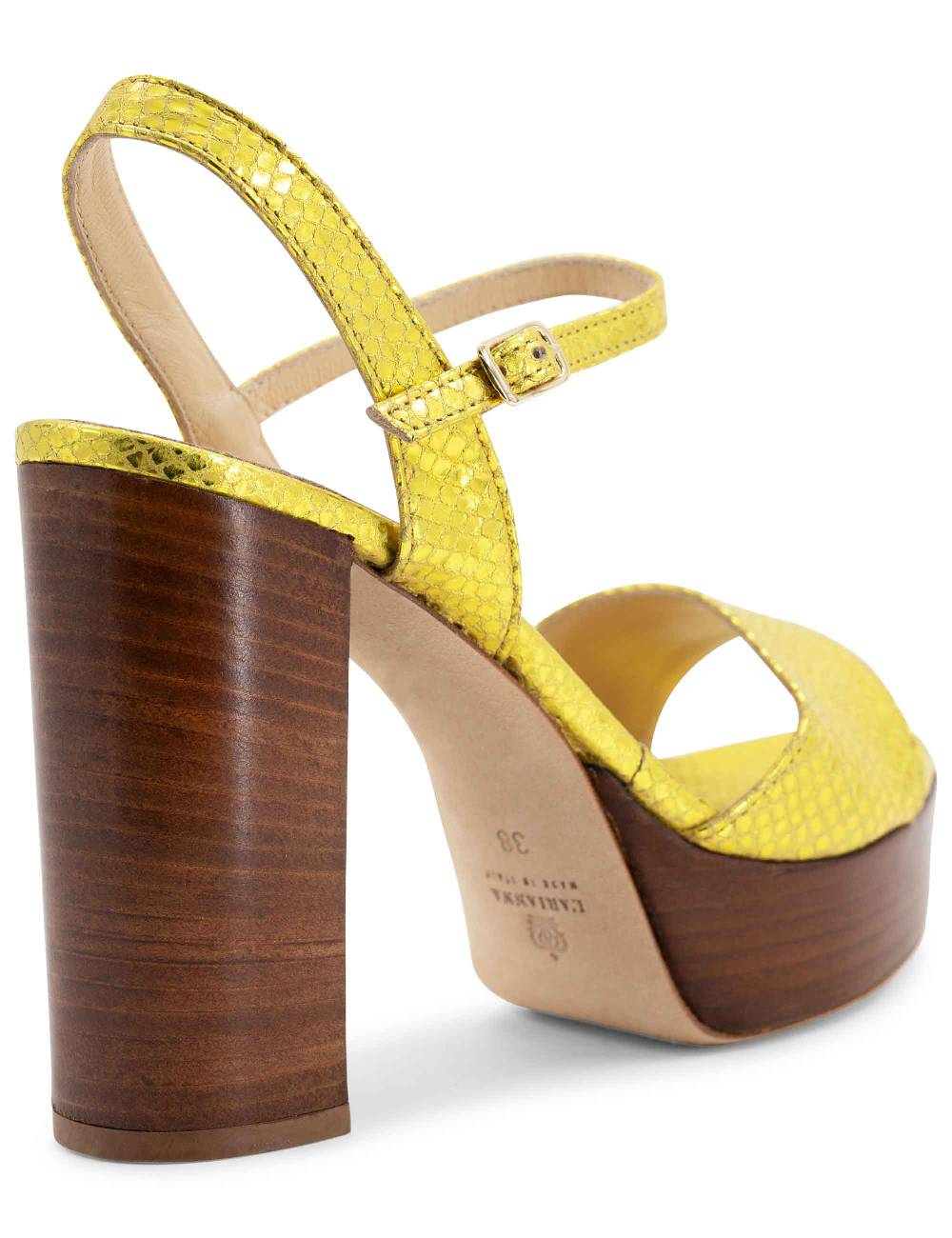 L'ARIANNA Sandali DS1610 donna in pelle stampata laminata giallo con tacco alto e plateau Vendita