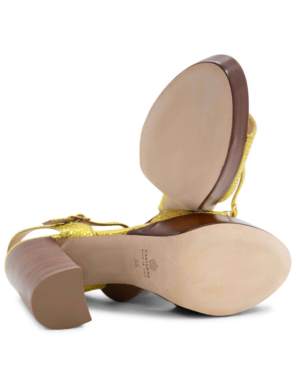 L'ARIANNA Sandali DS1610 donna in pelle stampata laminata giallo con tacco alto e plateau Vendita