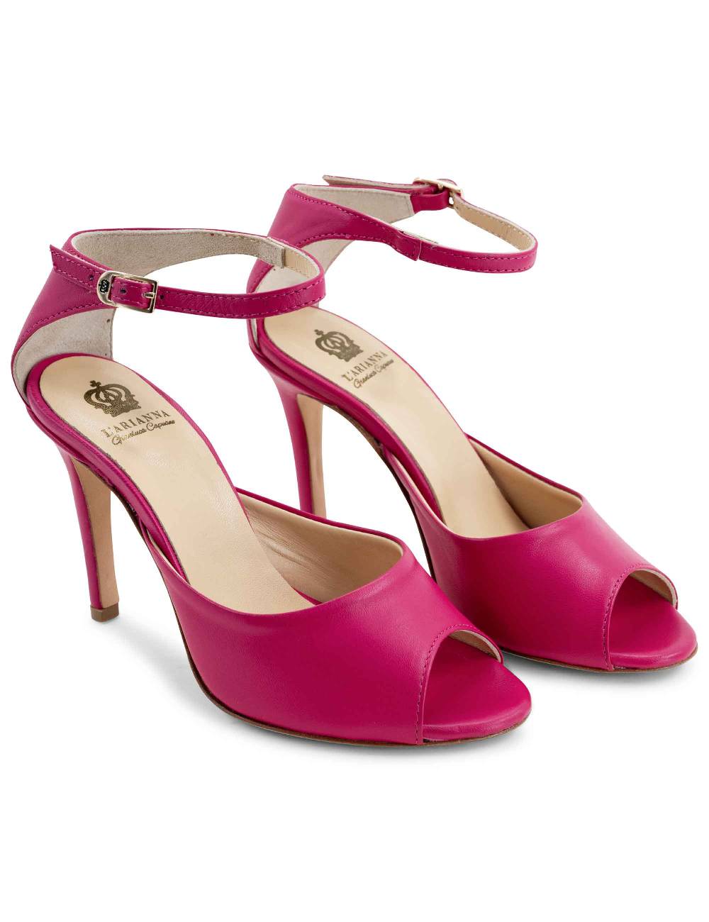 L'ARIANNA Sandali DS1518 donna in pelle fucsia con tacco alto e cinturino alla caviglia L'Arianna Spedizione Gratuita