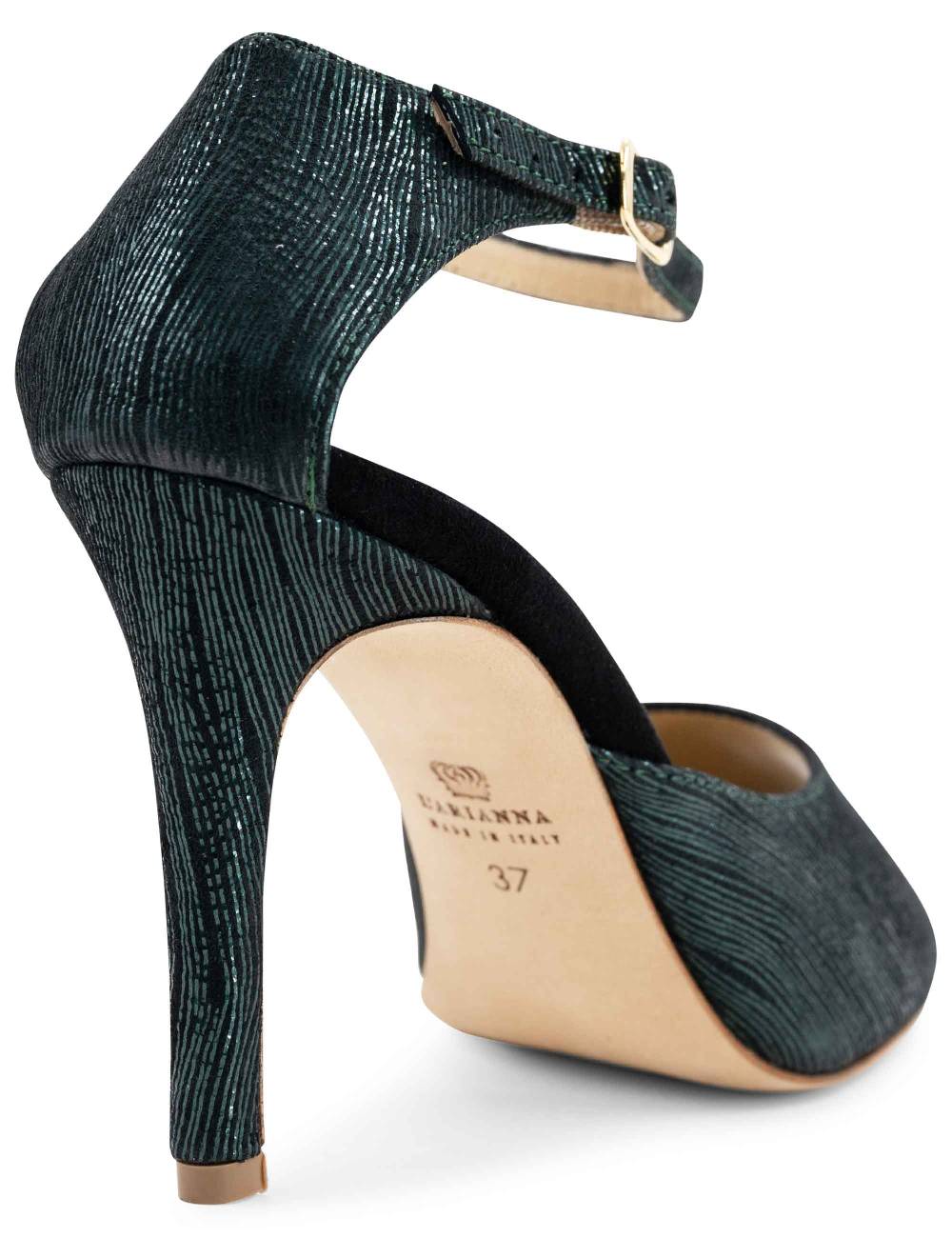 L'ARIANNA Sandali DS1518 donna in camoscio nero e lucry verde con tacco alto e cinturino alla caviglia L'Arianna Qualità Garantita