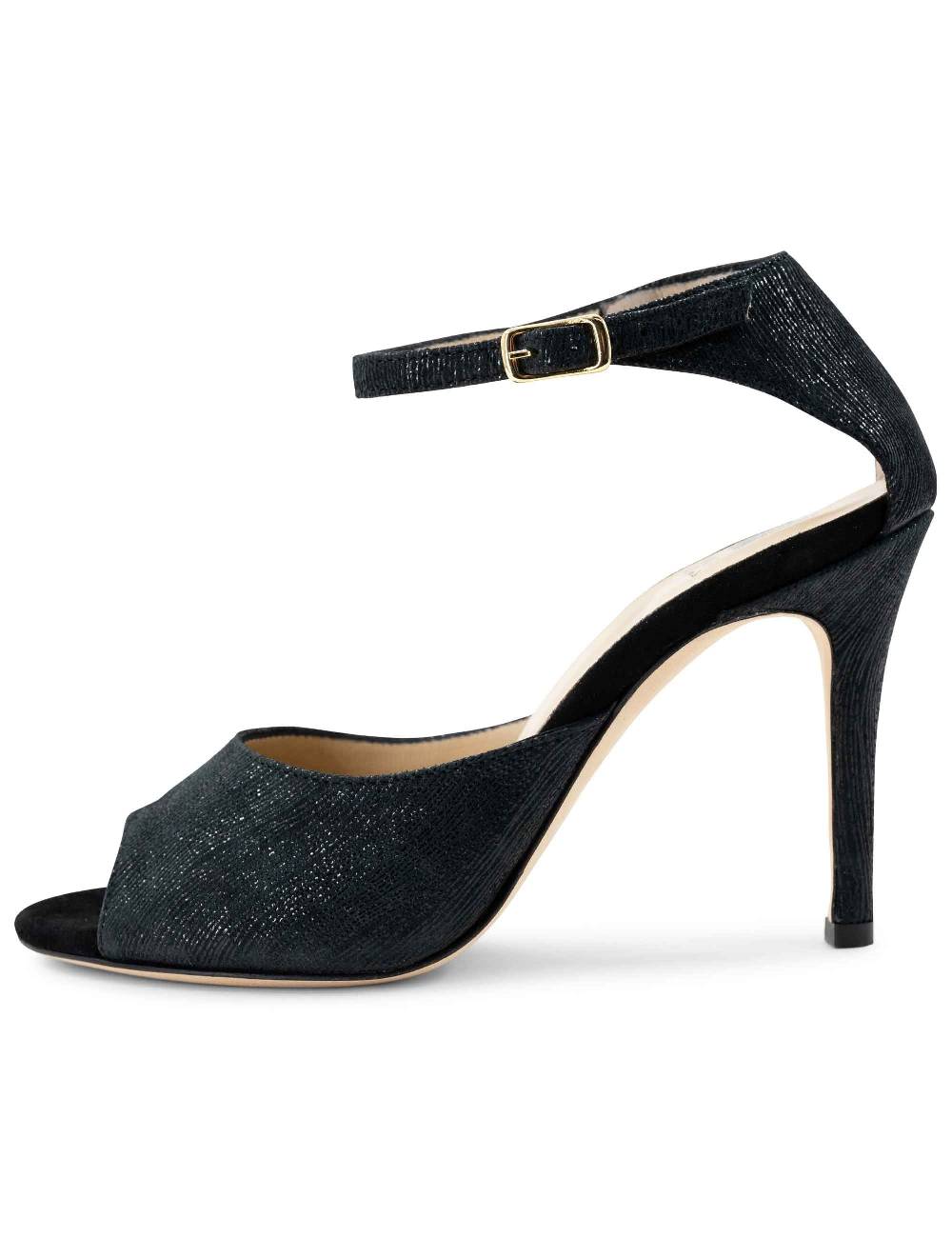 L'ARIANNA Sandali DS1518 donna in camoscio nero e lucry nero con tacco alto e cinturino alla caviglia L'Arianna Negozi Online