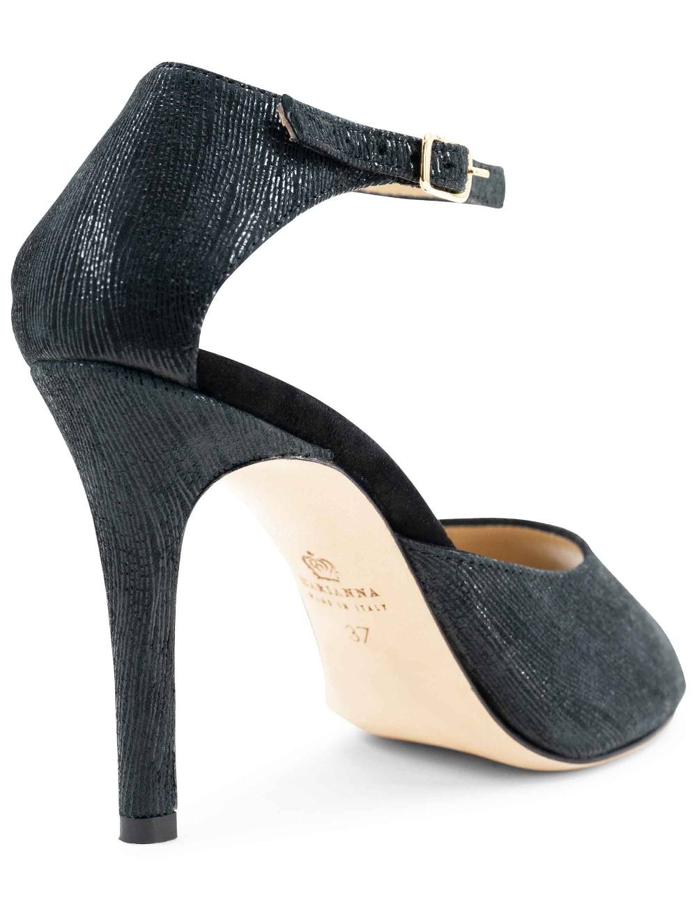 L'ARIANNA Sandali DS1518 donna in camoscio nero e lucry nero con tacco alto e cinturino alla caviglia L'Arianna Negozi Online