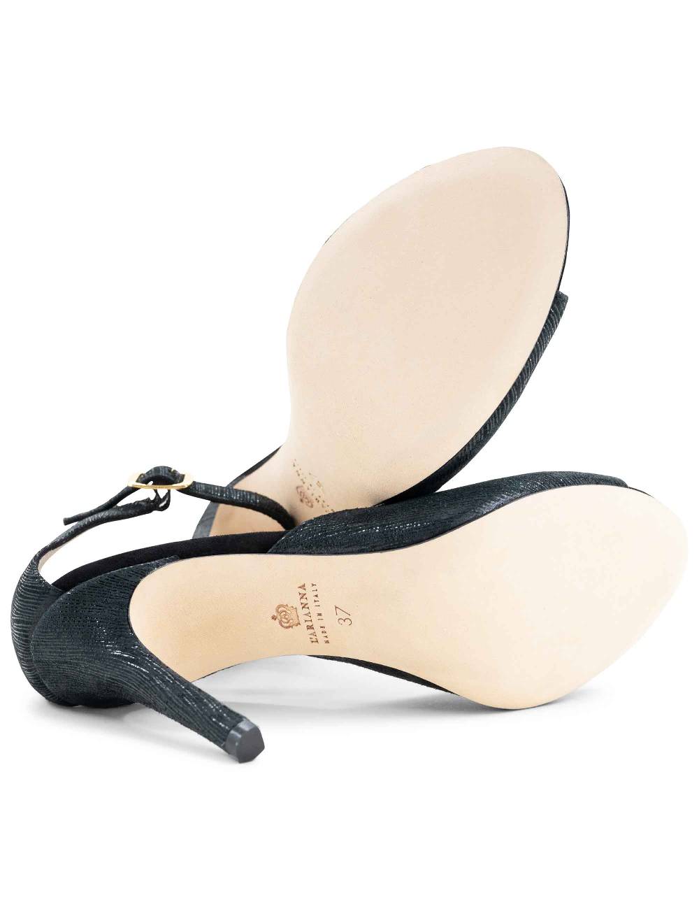 L'ARIANNA Sandali DS1518 donna in camoscio nero e lucry nero con tacco alto e cinturino alla caviglia L'Arianna Negozi Online