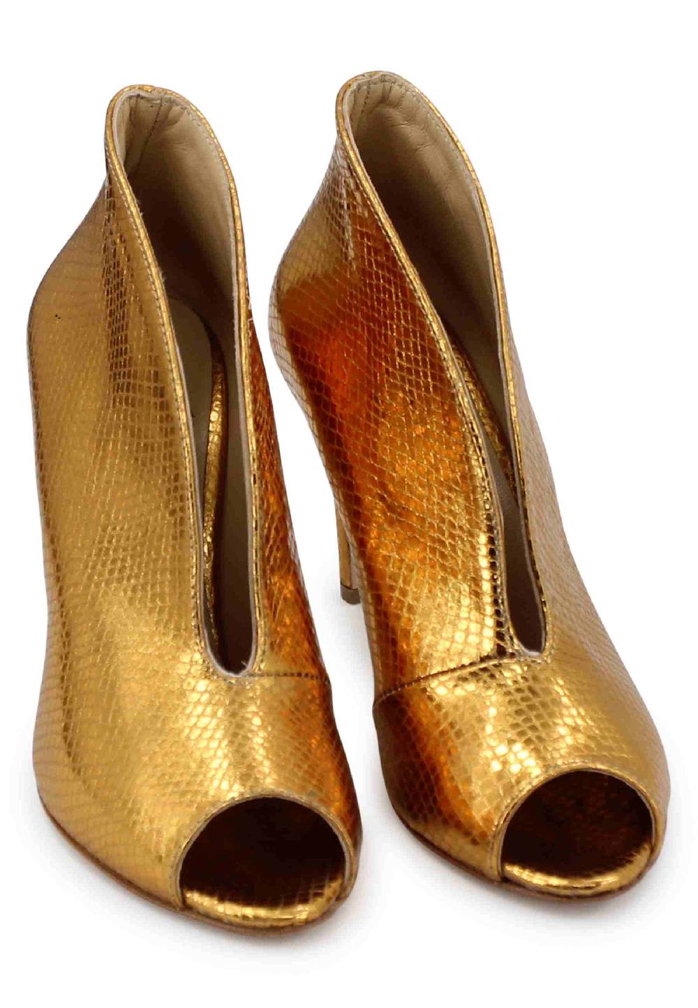 L'ARIANNA tronchetto SP8004 open toe donna in pelle laminata oro tacco alto Affare Del Giorno