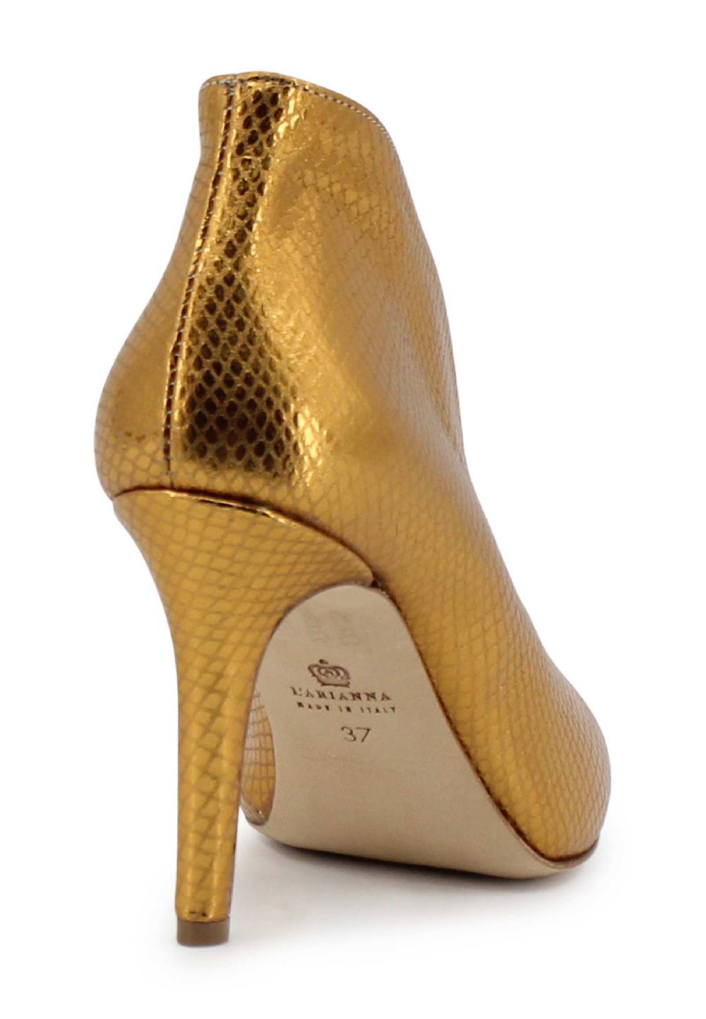 L'ARIANNA tronchetto SP8004 open toe donna in pelle laminata oro tacco alto Affare Del Giorno