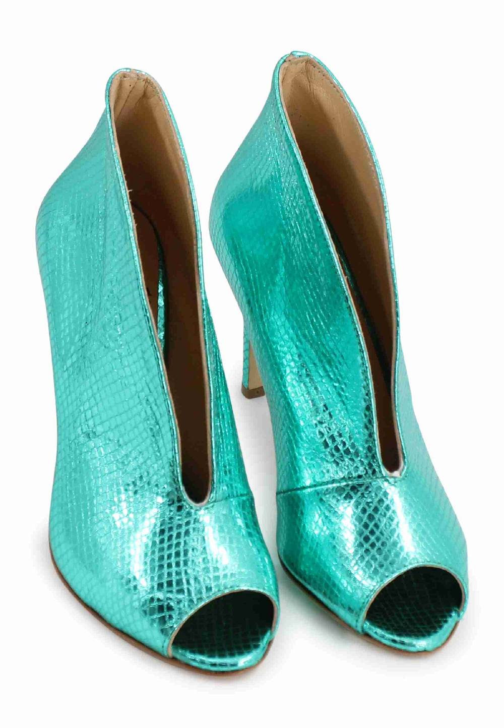 L'ARIANNA tronchetto SP8004 open toe donna in pelle laminata verde tacco alto Prezzo Ridotto