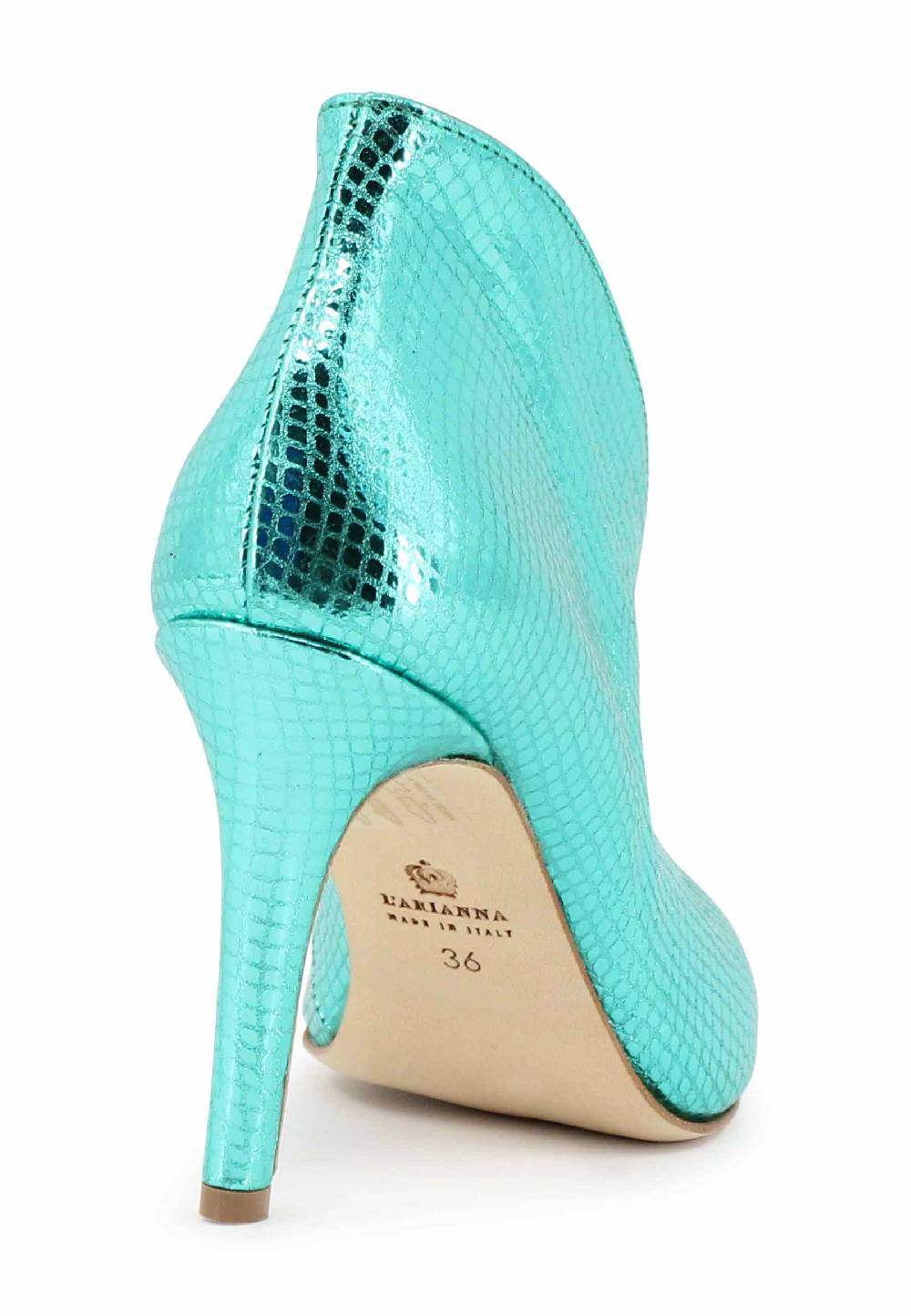 L'ARIANNA tronchetto SP8004 open toe donna in pelle laminata verde tacco alto Prezzo Ridotto