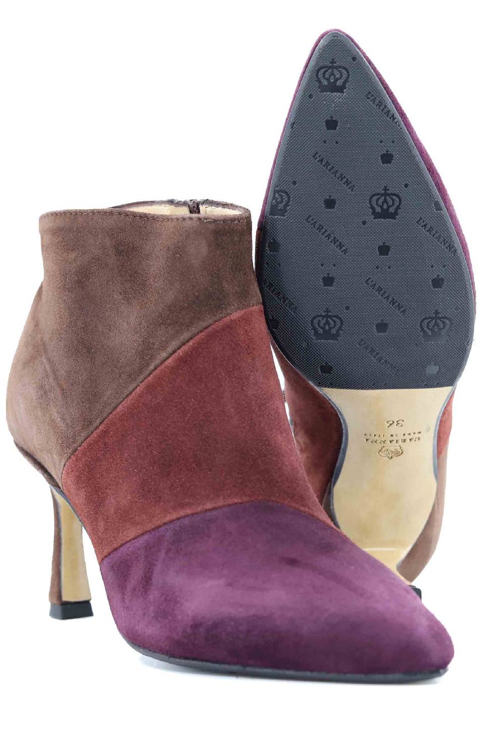 L'ARIANNA Stivaletti TR1672/RT in camoscio tre colori con tacco alto Convenienza