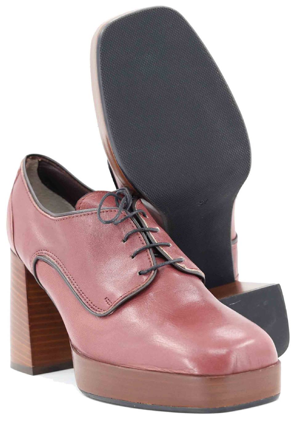L'ARIANNA Stringate AL1700 donna in pelle rosa antico con tacco e plateau in cuoio Novità