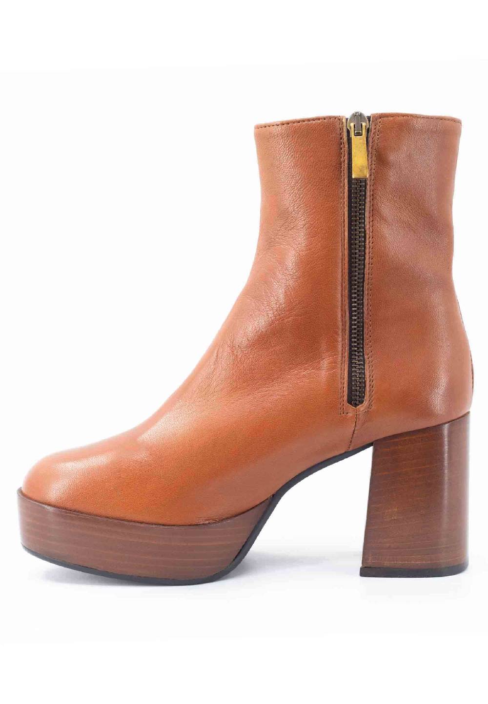 L'ARIANNA Stivaletti TR1556 in pelle cuoio con tacco alto e plateau con zip laterale di chiusura Offerta