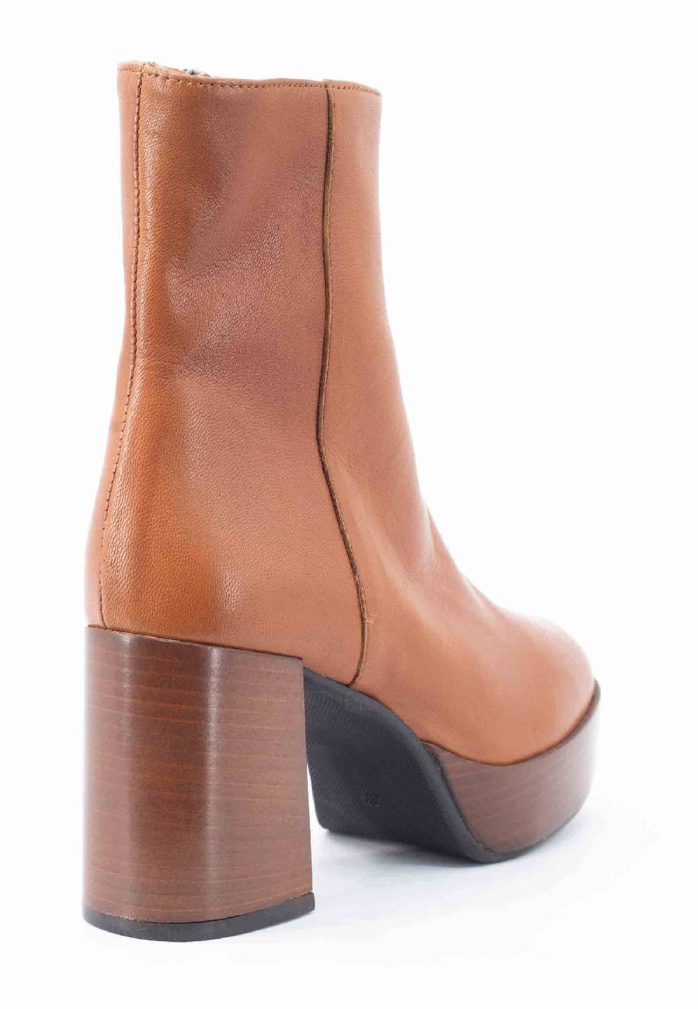 L'ARIANNA Stivaletti TR1556 in pelle cuoio con tacco alto e plateau con zip laterale di chiusura Offerta