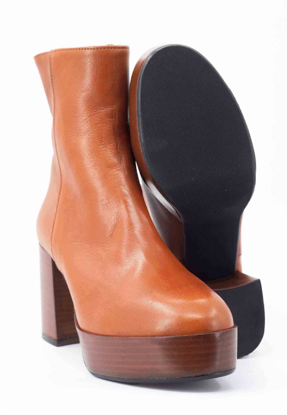 L'ARIANNA Stivaletti TR1556 in pelle cuoio con tacco alto e plateau con zip laterale di chiusura Offerta