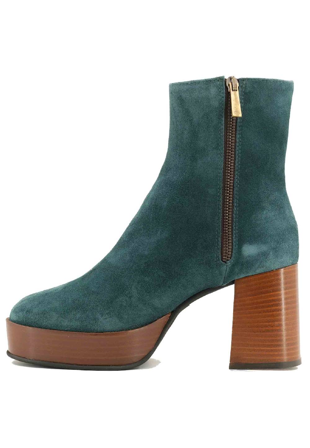 L'ARIANNA Stivaletti TR1556 in camoscio verde petrolio con tacco alto e plateau con zip laterale di chiusura Online