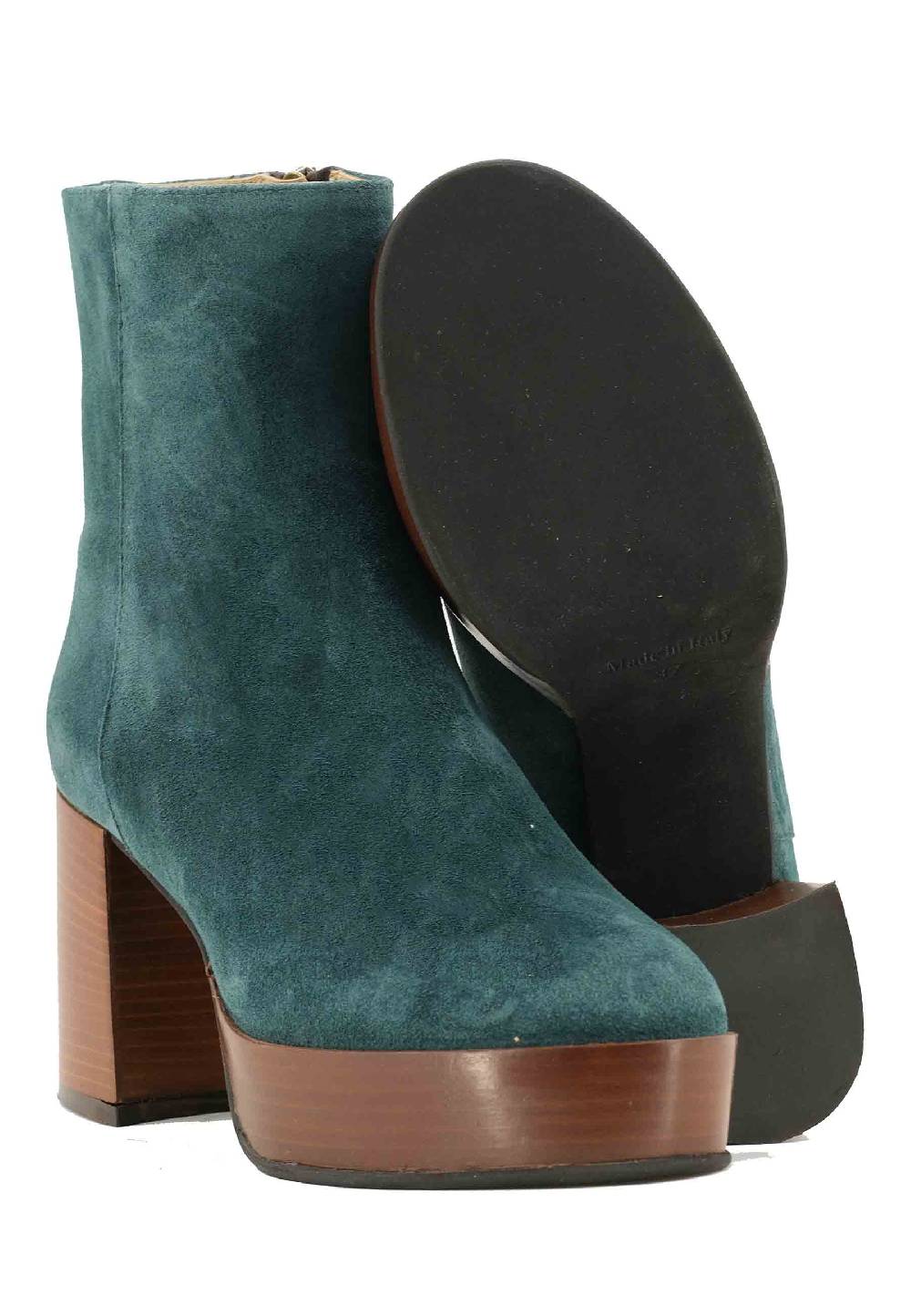 L'ARIANNA Stivaletti TR1556 in camoscio verde petrolio con tacco alto e plateau con zip laterale di chiusura Online
