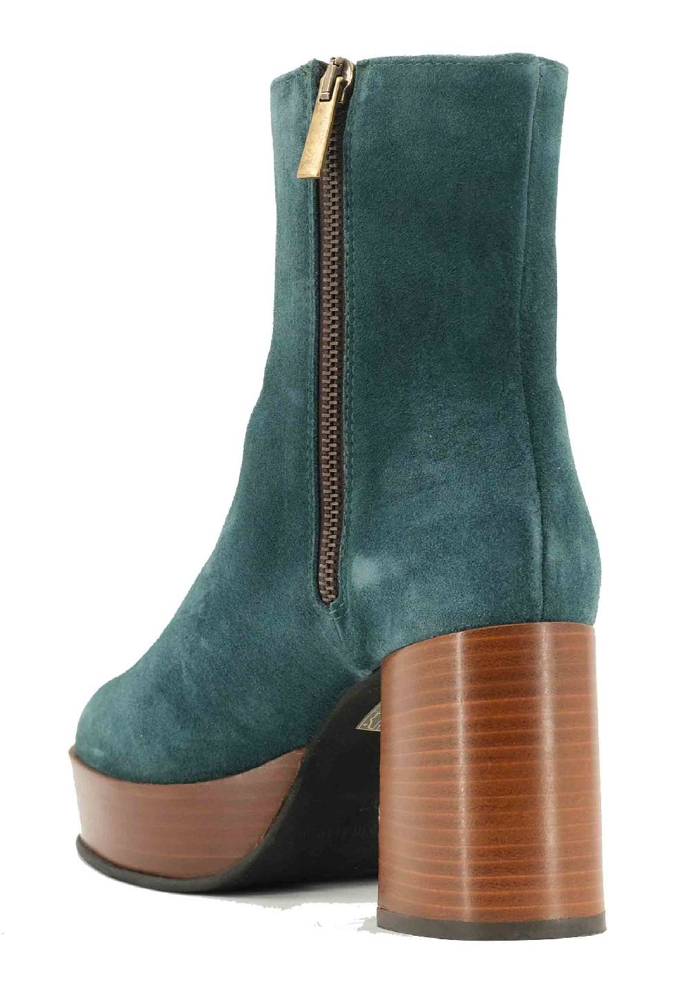 L'ARIANNA Stivaletti TR1556 in camoscio verde petrolio con tacco alto e plateau con zip laterale di chiusura Online