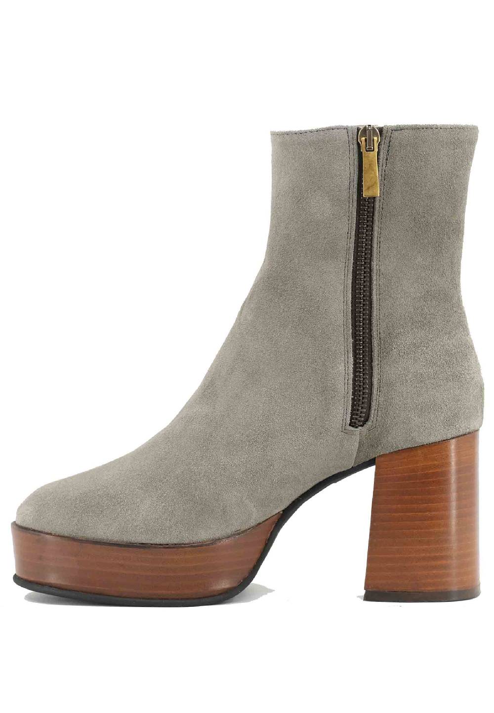 L'ARIANNA Stivaletti TR1556 in camoscio grigio con tacco alto e plateau con zip laterale di chiusura In Vendita
