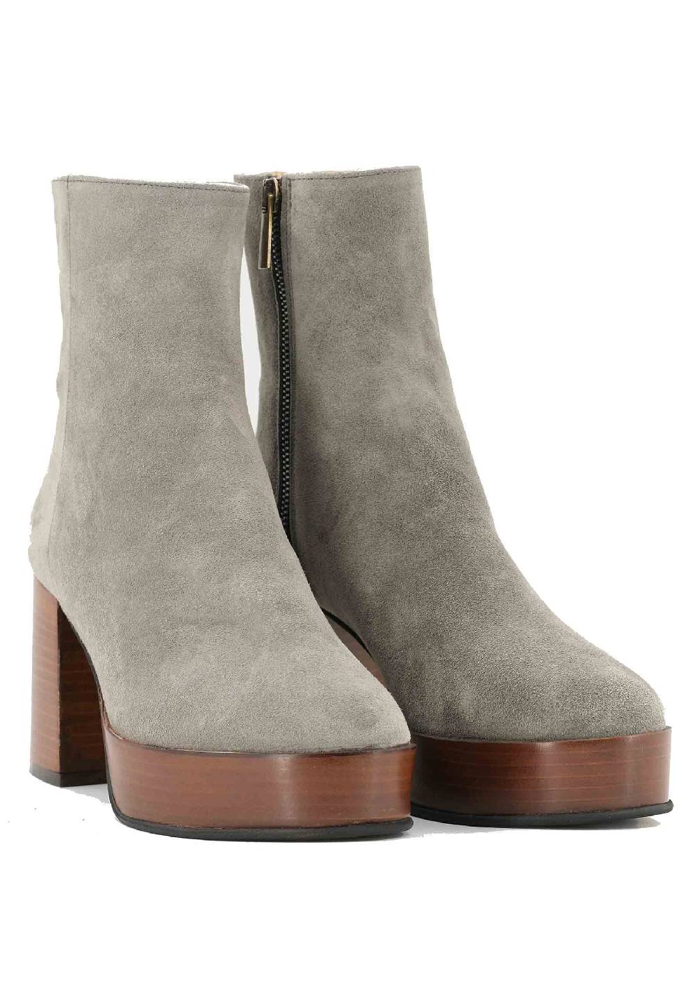 L'ARIANNA Stivaletti TR1556 in camoscio grigio con tacco alto e plateau con zip laterale di chiusura In Vendita
