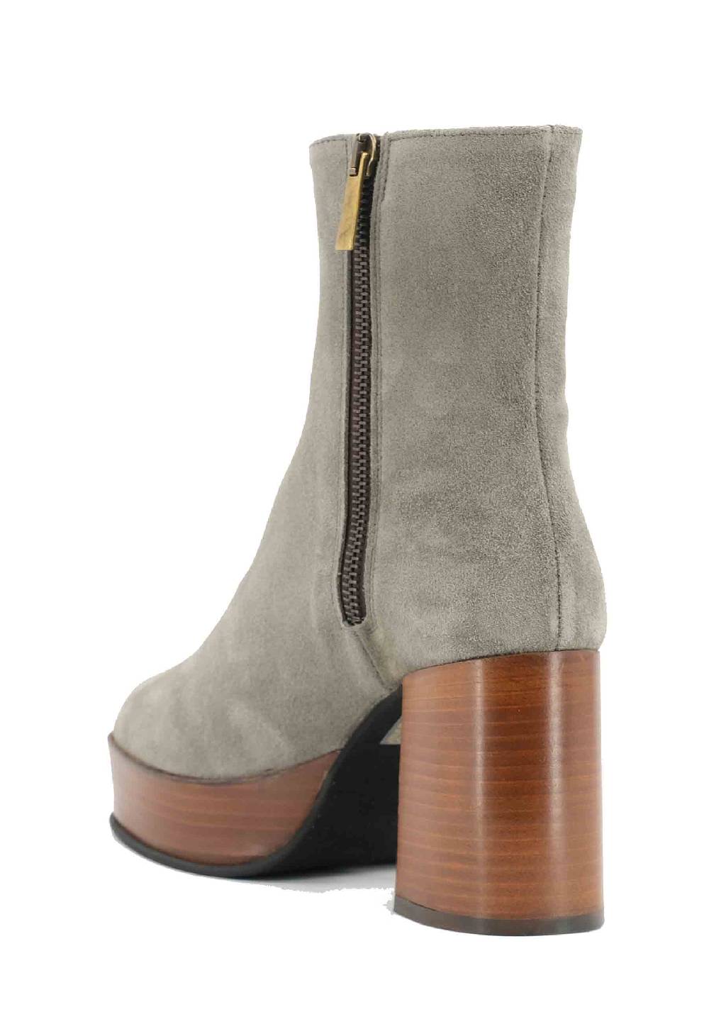 L'ARIANNA Stivaletti TR1556 in camoscio grigio con tacco alto e plateau con zip laterale di chiusura In Vendita