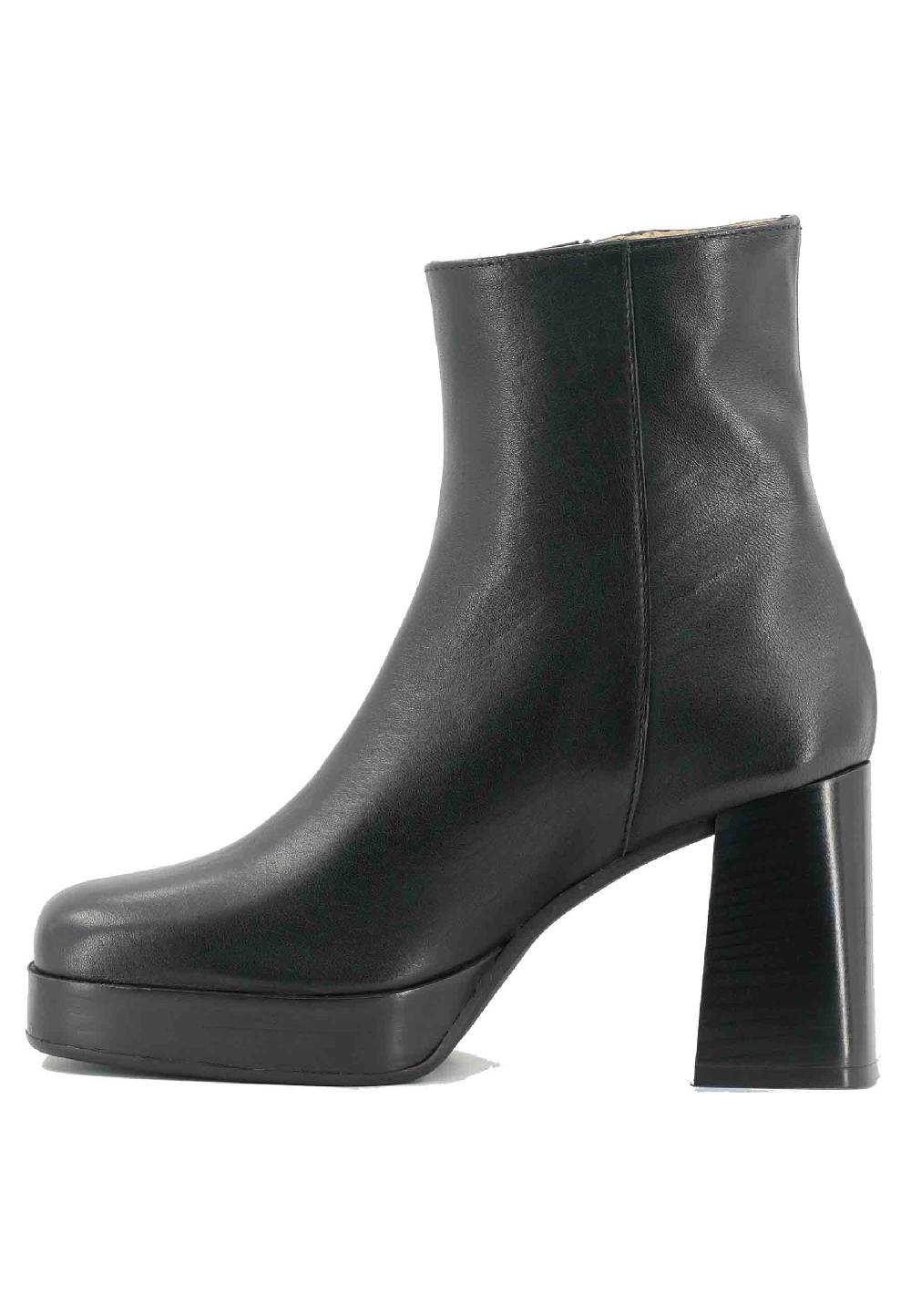 L'ARIANNA Stivaletti TR1665 in pelle nera con tacco alto e plateau con zip esterna Vendita Calda
